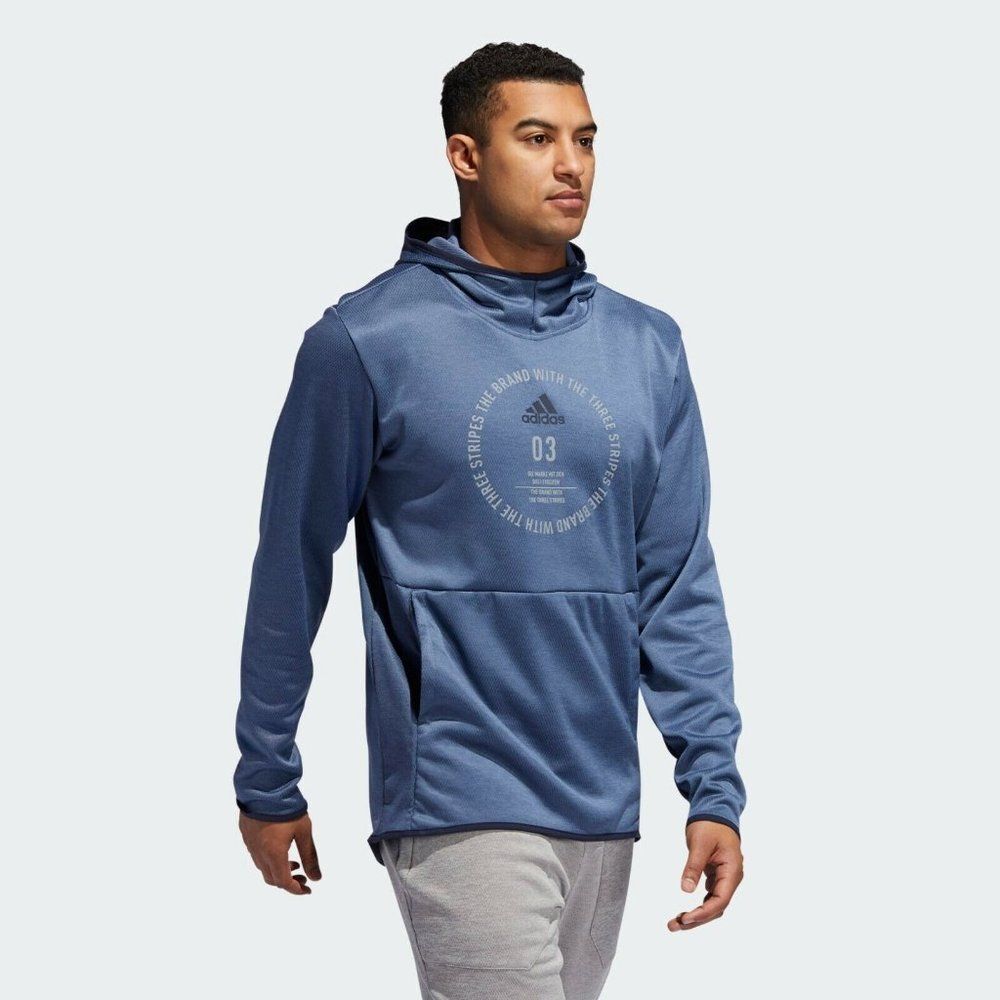Adidas Blue Graphic Long Sleeve Pullover Hoodie Men's Sz XXL
